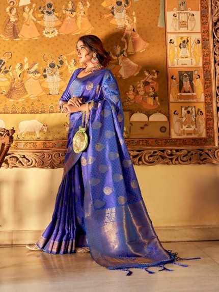  Beautiful Blue Color Soft handloom Weaving silk Saree