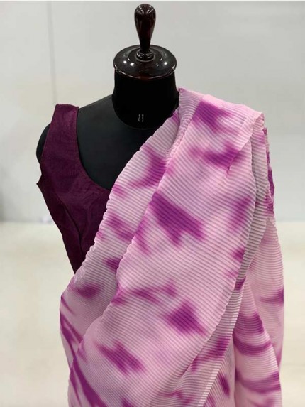 Digital Printed Pure Soft Fox Georgette With Shibori Print And Crushed Work In All Over Saree