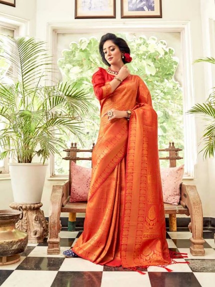  Beautiful Red Color Soft Handloom Weaving silk Saree