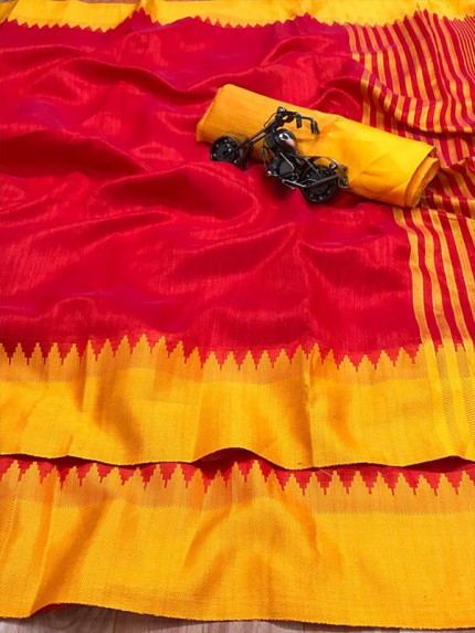 Plain Style Raw Silk Saree with Lining Pallu  
