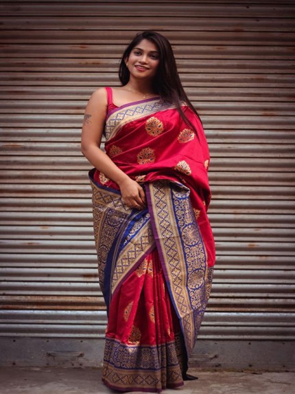 Stunning Look Katan Silk weaving Saree with chakra floral