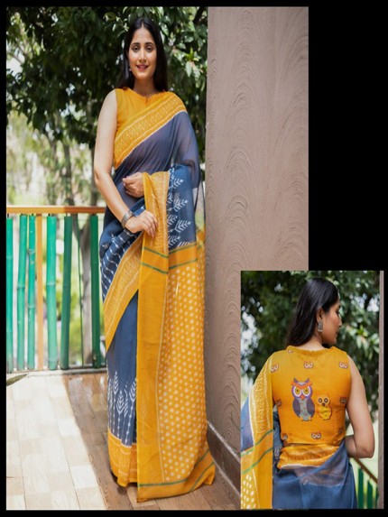 Stylish Ikkat Look Linen Printed Saree