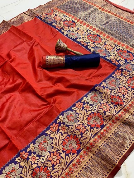 Elegant Look Banarasi Handloom Silk Weaving Saree with Rich Heavy zari Border 