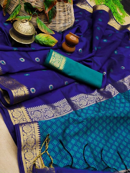 Attractive Look Raw Silk Saree with Jamdhani Weaving Rich Wooven Pallu