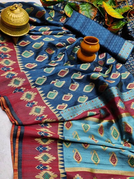 Pure Tussar Silk Saree with meena weave pattern & border running butti