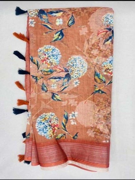 Digital Printed Linen Saree 