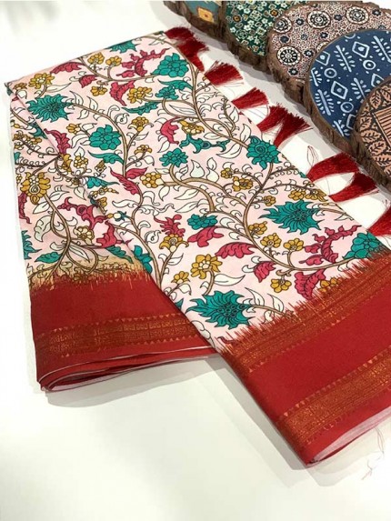 Incredible Weaved Pure Gadwal Silk Pattu Flower Digital Print Designer Saree