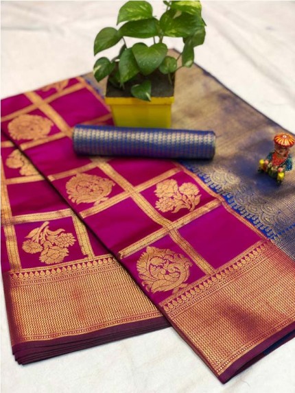Pretty Look Pink Color Banarasi Silk Fabric with Zari work Kanchipuram Saree