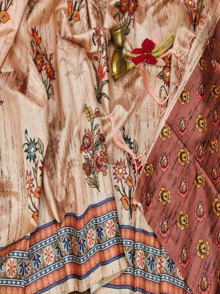 Elegance Look Tussar Silk Saree with Beautiful Floral print 
