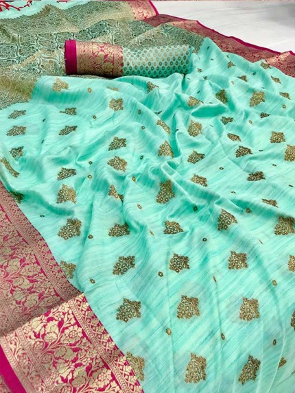 Cyan Colour Tussar Silk weaving Saree