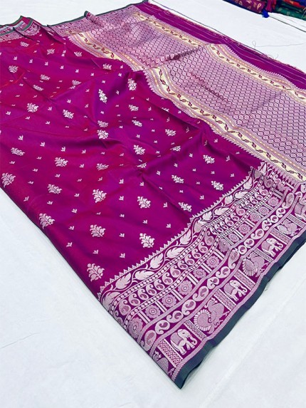 Party Wear look Banarasi Silk Silver zari weaving Saree