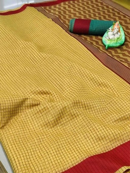 Checks Style Cotton Silk Saree with Satin Border