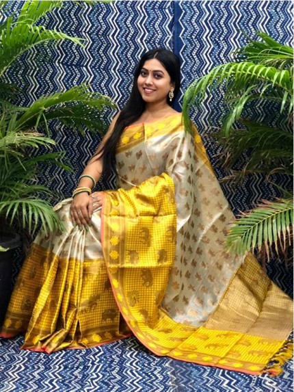 Royal ethnic Style Pure Kora Muslin Silk Party Wear Saree