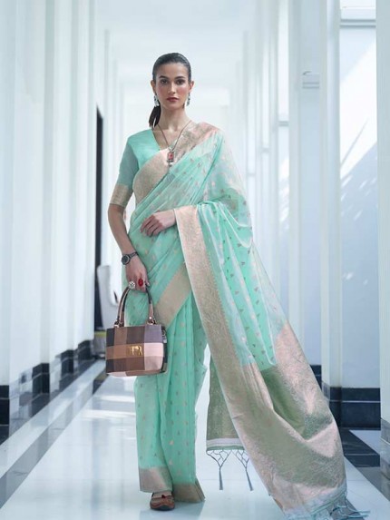  Beautiful Green Color Modal Mukaish Weaving Saree