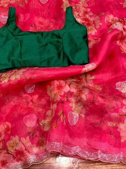 Classic Look Pure soft organza saree with beautiful floral prints nd fancy 3mm sequence 