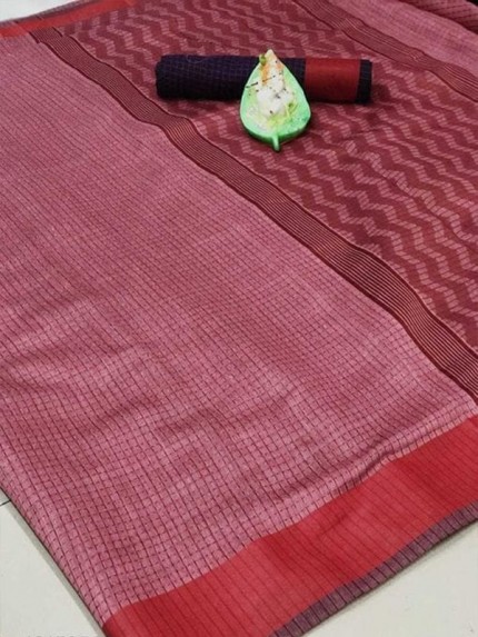 Checks Style Cotton Silk Saree with Satin Border