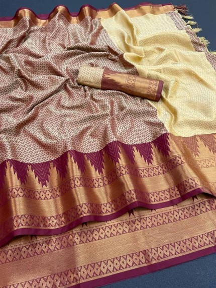 Superb Trending Soft Khann Saree with Golden weaving Temple border