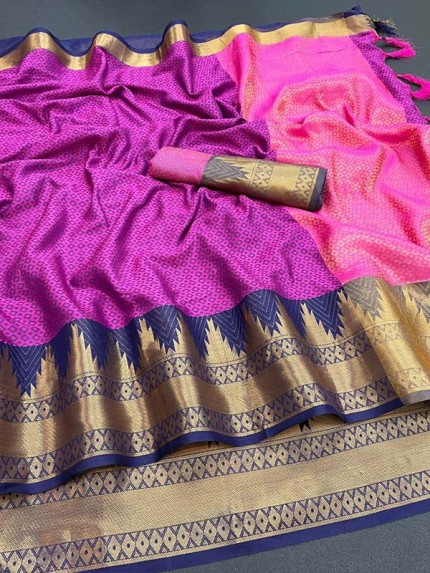 Superb Trending Soft Khann Saree with Golden weaving Temple border