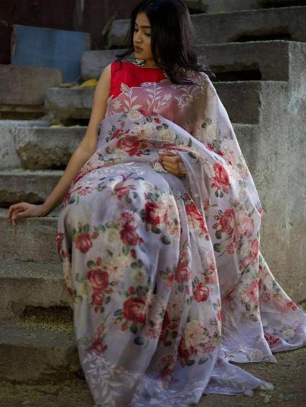 Beautiful Organza Printed Saree with Banglory SIlk Blouse