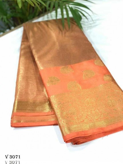 Stylish Look Orange Colour Soft Tissue Kasab  Pattu Exclusive Edition Designer Saree
