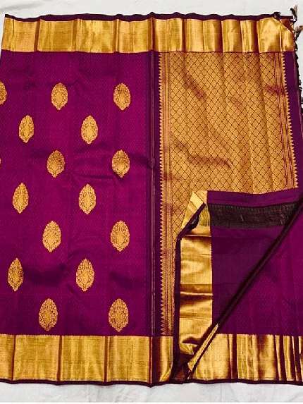 Stunning Wine color Lichi Silk weaving Jacquard Saree