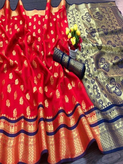 Designer Stylish Soft Lichi Silk Saree with Thread Zari Work & Rich Pallu