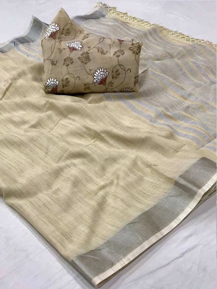 Stunning Look Soft Linen With Foil & Printed Blouse