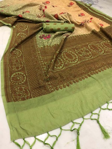 Beautiful  Green Color Pure Silk  Branded Saree