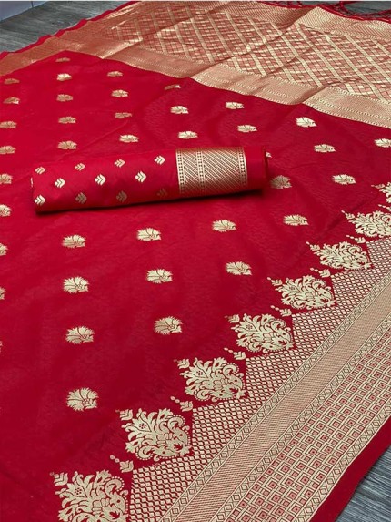 Wedding Season Red Colour Pure Silk With Pure Zari Weaving Roasted Rani  Saree