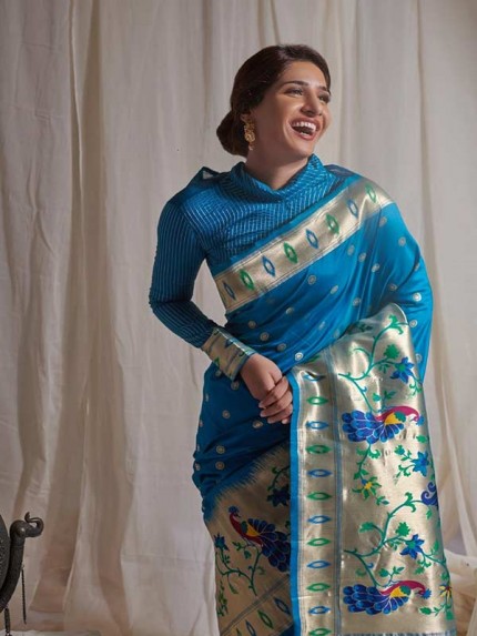 Gorgeous Look Pure Silk Paithani With Half Half Concept Saree