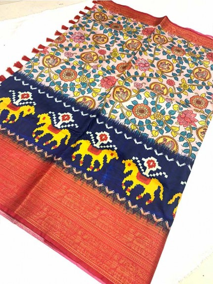 Royal Flower Print Soft Silk Banrasi Saree