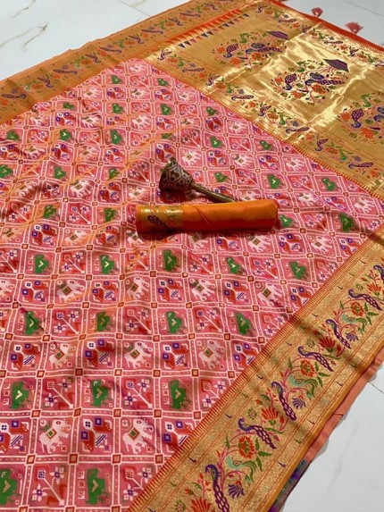 Traditional Patola Silk weaving work Saree with Mina zari 
