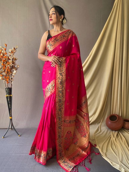 Unique Style Paithani Silk Saree with Rich weaved Pallu