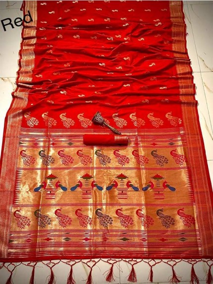 Wedding Designer Red Color Pure Kanchipuram sarees 