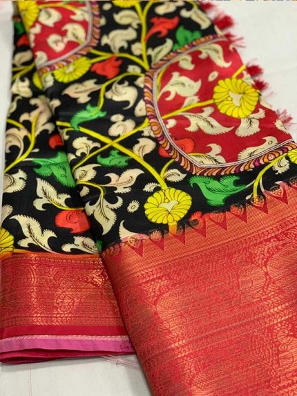 Stylish Look Multi Colour  Royal Flower Print Soft Silk Banarasi Saree