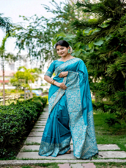 Handloom raw silk saree with rich weving pallu and running blouse piece