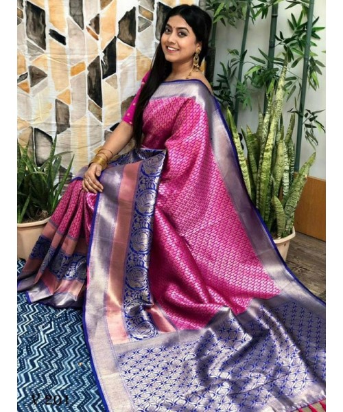 Latest Banarasi Silk Woven Saree With Heavenly Handwoven Art -Style Array