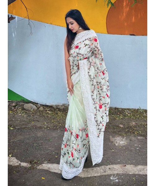 Bollywood Organza Silk Saree with beautiful pallu & border of ...