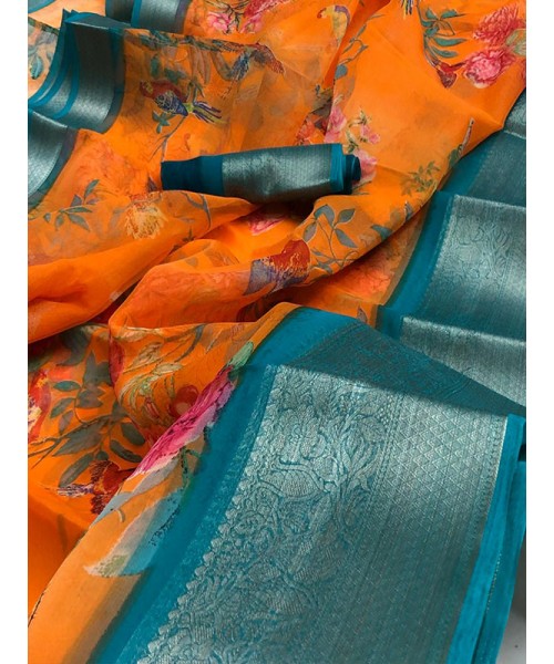 Finnest Look Organza Silk Saree With Excellent Colour Combinations With ...